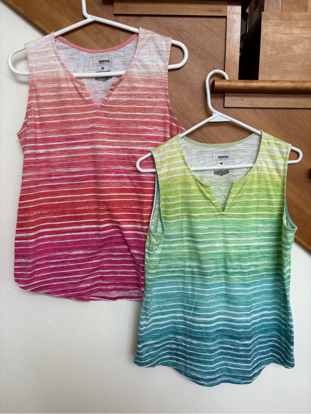 Sonoma Gradient Stripe Sleeveless V-Neck Tank Top - Pink Blue Green Ombre Good